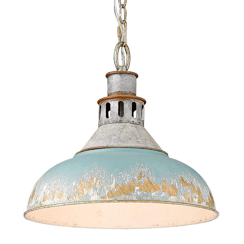 Image 1 Golden Lighting Kinsley 14" Aged Teal Shade Pendant Light