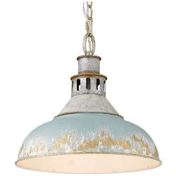 Golden Lighting Kinsley 14" Aged Teal Shade Pendant Light