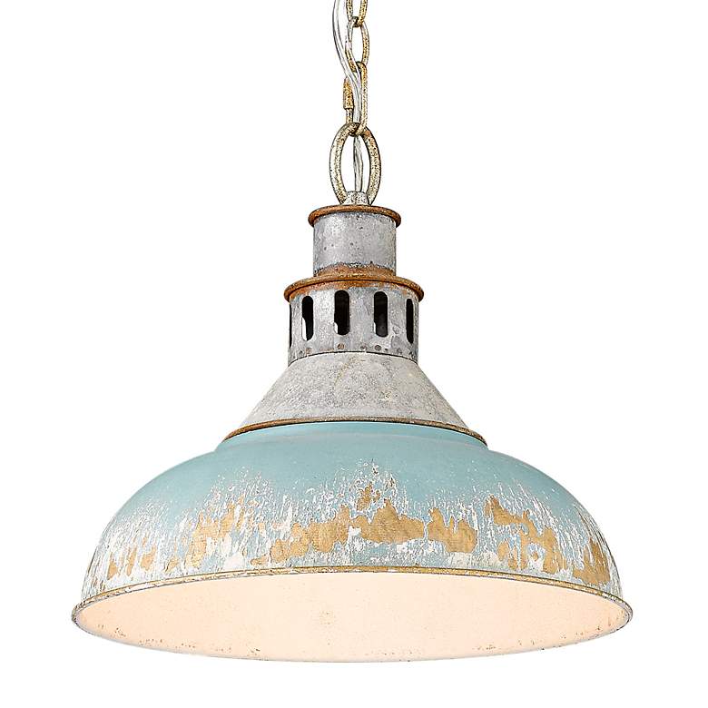 Image 3 Golden Lighting Kinsley 14" Aged Teal Shade Pendant Light more views