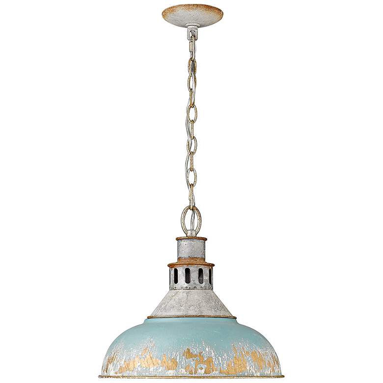 Image 4 Golden Lighting Kinsley 14" Aged Teal Shade Pendant Light more views