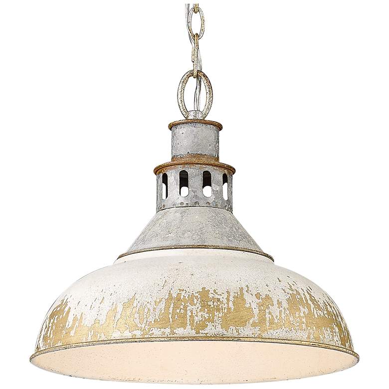 Image 2 Golden Lighting Kinsley 14" Antique Ivory Galvanized Steel Pendant