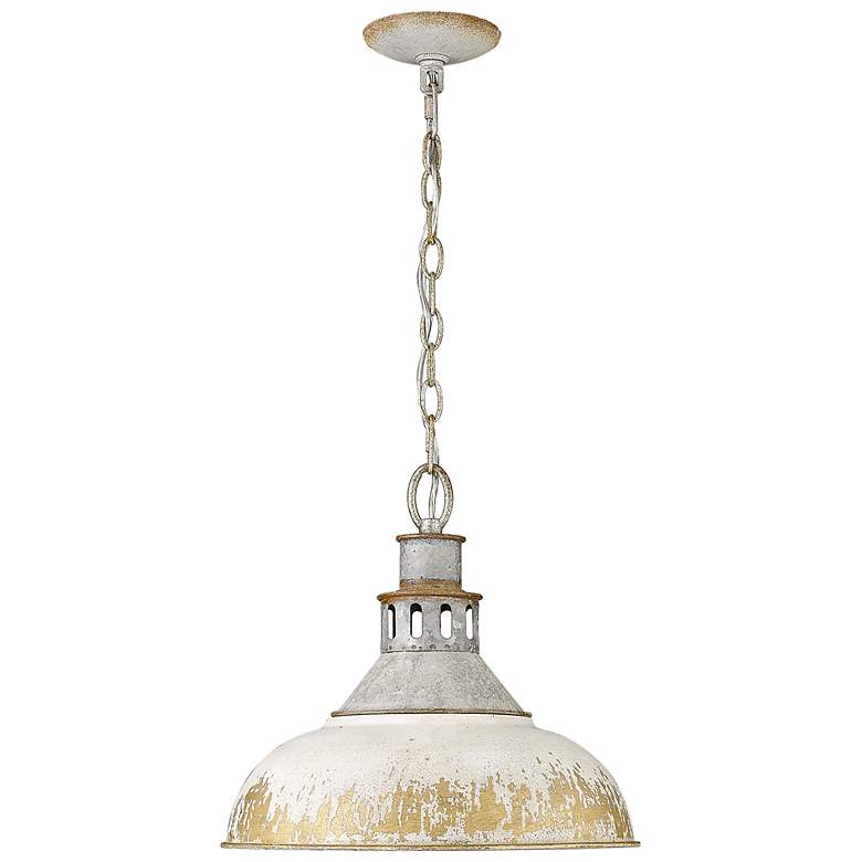 Image 5 Golden Lighting Kinsley 14" Antique Ivory Galvanized Steel Pendant more views