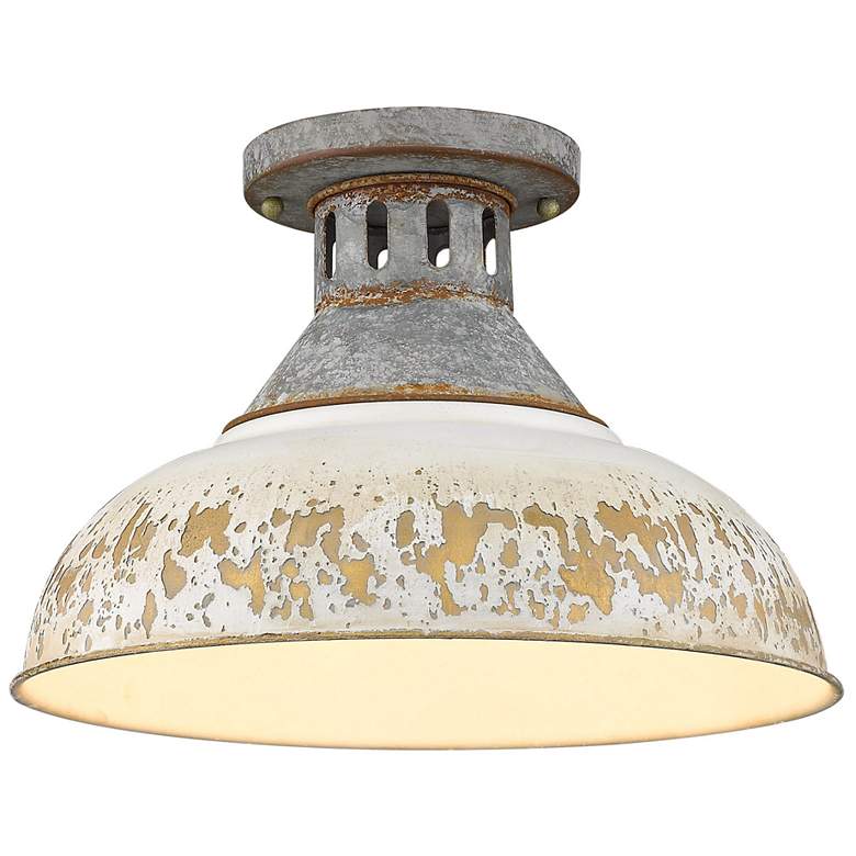 Image 1 Golden Lighting Kinsley 14" Galvanized Antique Ivory Ceiling Light