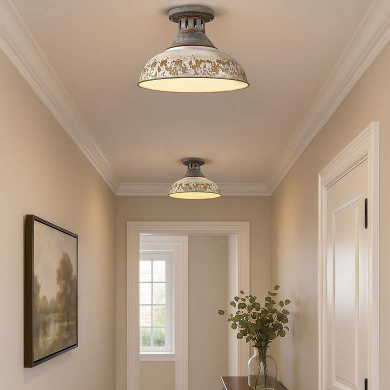 Image 3 Golden Lighting Kinsley 14" Galvanized Antique Ivory Ceiling Light more views