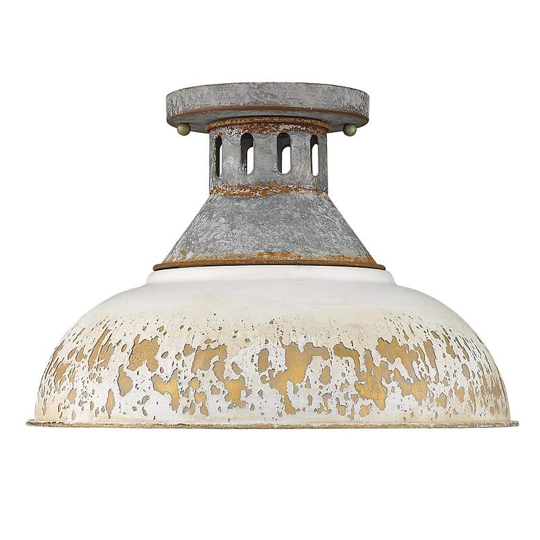 Image 4 Golden Lighting Kinsley 14" Galvanized Antique Ivory Ceiling Light more views