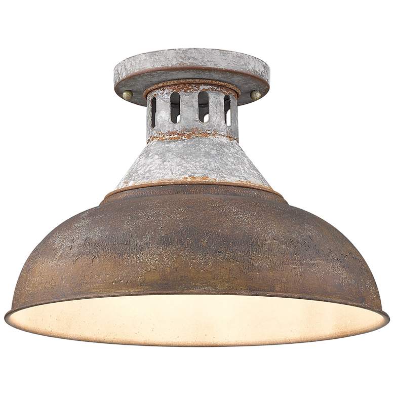 Image 2 Golden Lighting Kinsley 14" Galvanized Antique Rust Ceiling Light