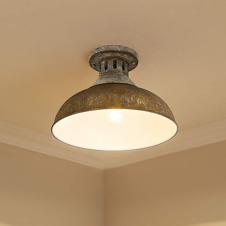Image 1 Golden Lighting Kinsley 14" Galvanized Antique Rust Ceiling Light