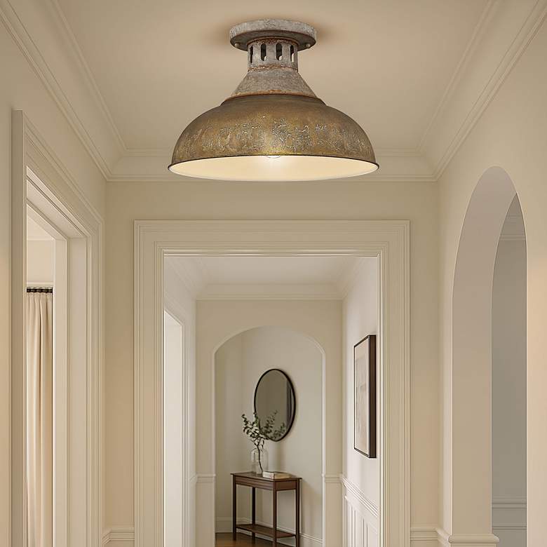 Image 3 Golden Lighting Kinsley 14" Galvanized Antique Rust Ceiling Light more views