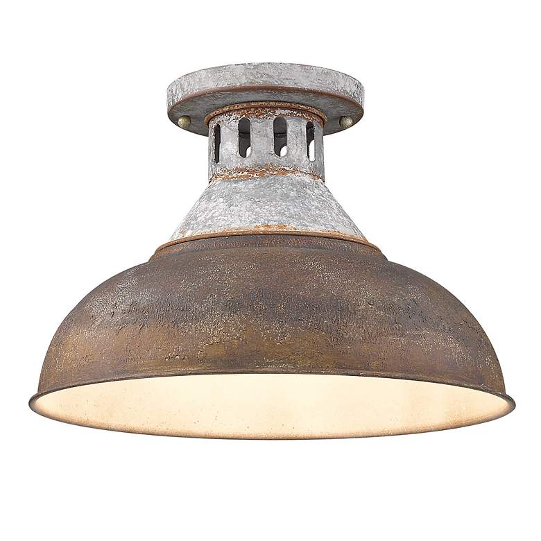 Image 4 Golden Lighting Kinsley 14" Galvanized Antique Rust Ceiling Light more views