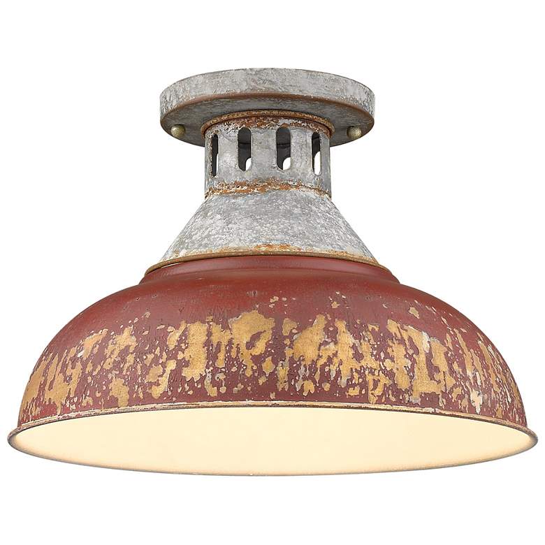 Image 1 Golden Lighting Kinsley 14" Galvanized Steel Antique Red Ceiling Light