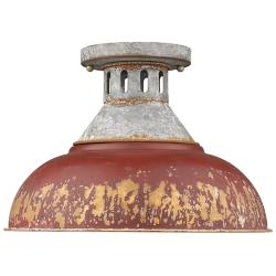 Golden Lighting Kinsley 14" Galvanized Steel Antique Red Ceiling Light
