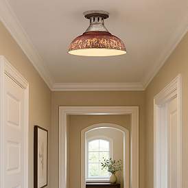 Image5 of Golden Lighting Kinsley 14" Galvanized Steel Antique Red Ceiling Light more views