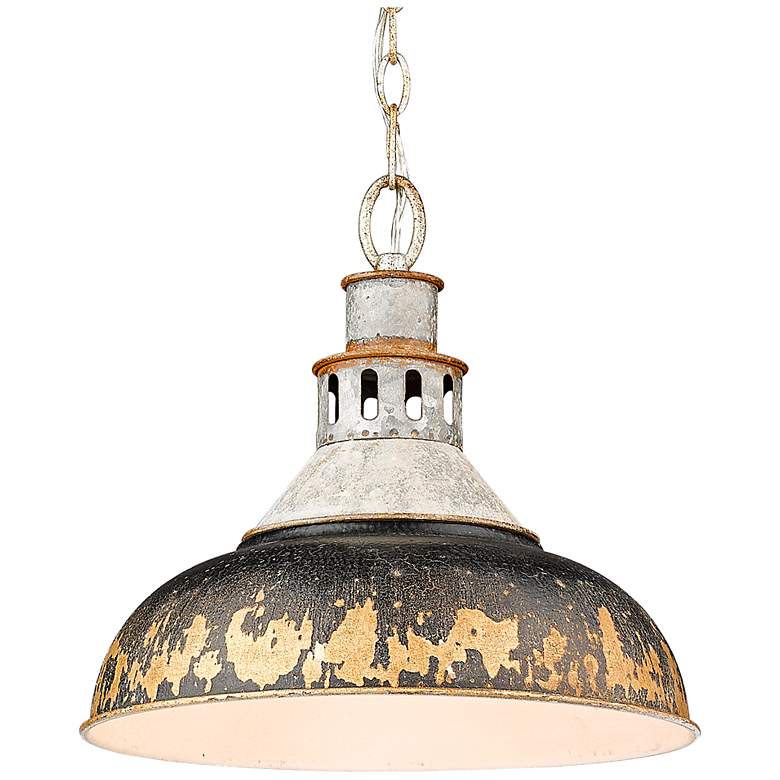 Image 1 Golden Lighting Kinsley 14 inch Rustic Aged Galvanized Steel Pendant