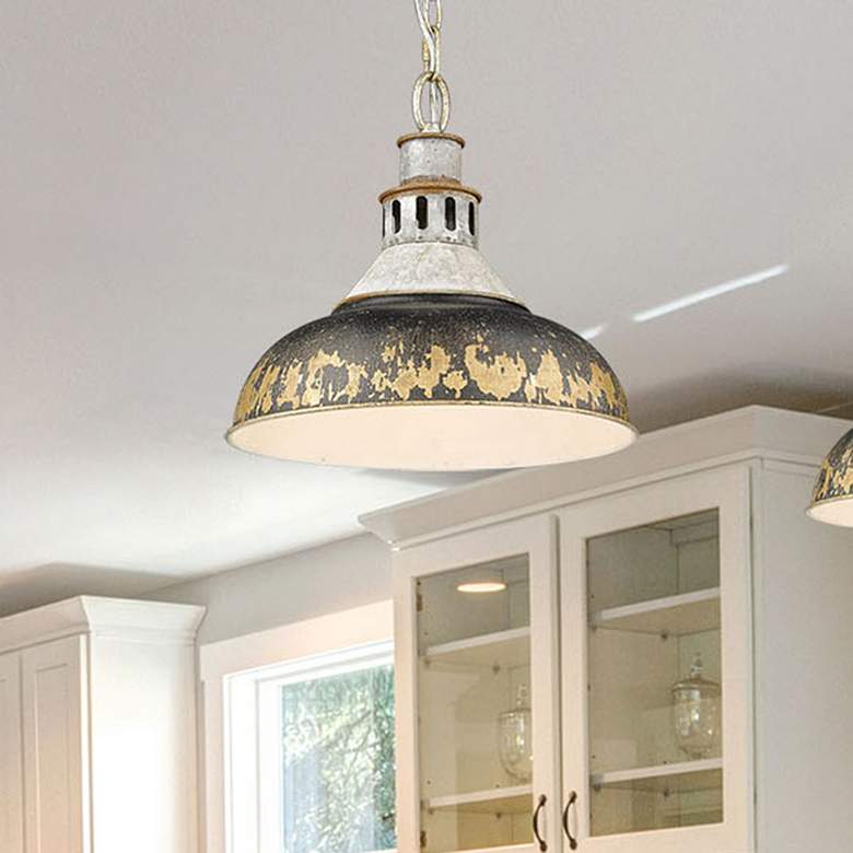 Image 1 Golden Lighting Kinsley 14" Rustic Aged Galvanized Steel Pendant