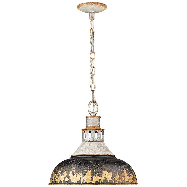 Image 4 Golden Lighting Kinsley 14" Rustic Aged Galvanized Steel Pendant more views