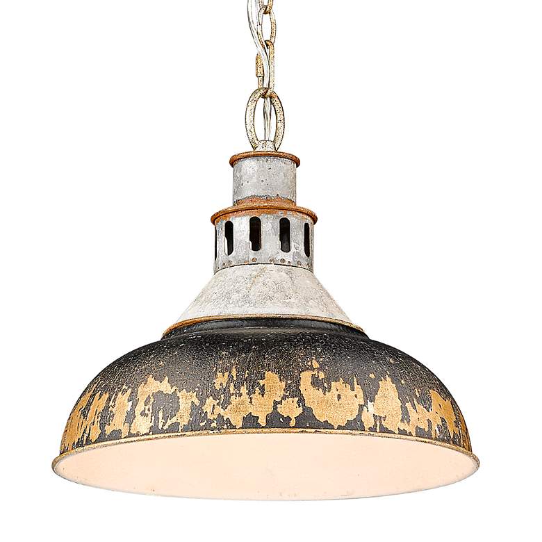 Image 5 Golden Lighting Kinsley 14" Rustic Aged Galvanized Steel Pendant more views
