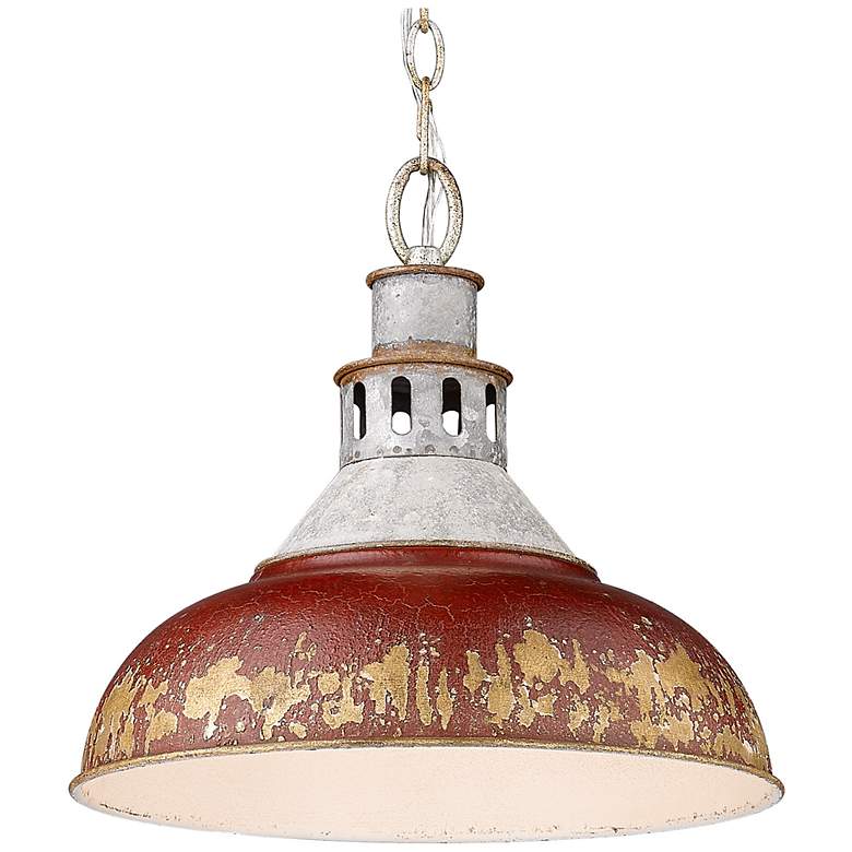 Image 2 Golden Lighting Kinsley 14" Wide Galvanized Antique Red Pendant Light