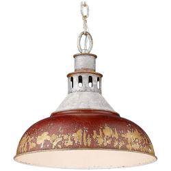 Golden Lighting Kinsley 14" Wide Galvanized Antique Red Pendant Light