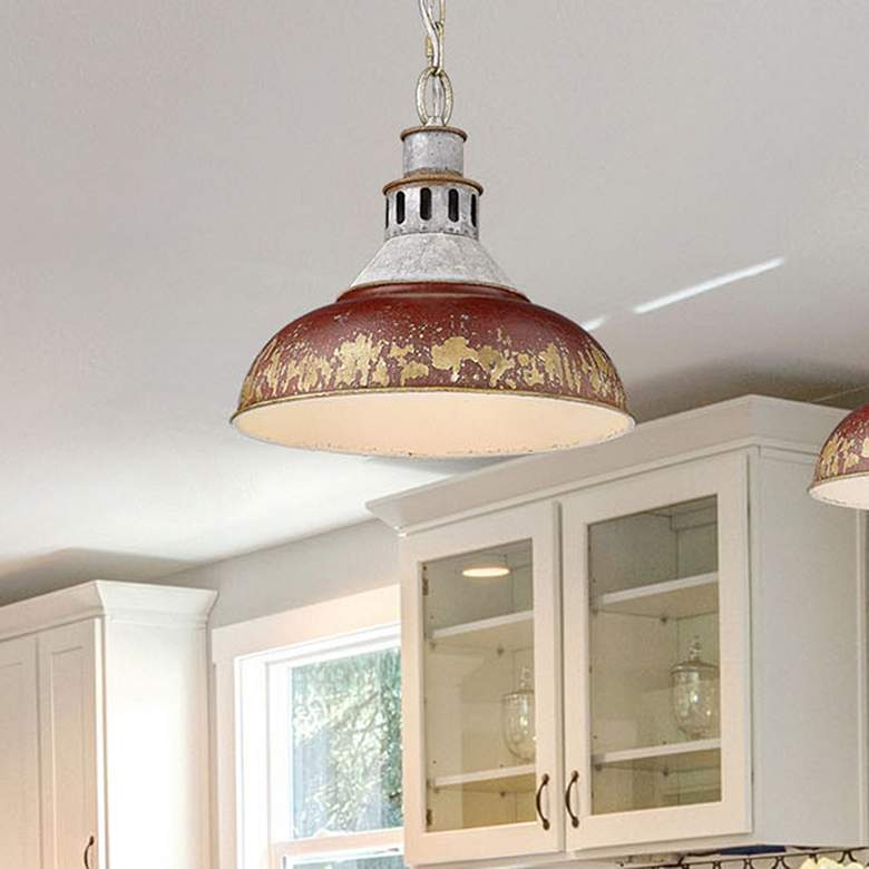 Image 1 Golden Lighting Kinsley 14" Wide Galvanized Antique Red Pendant Light