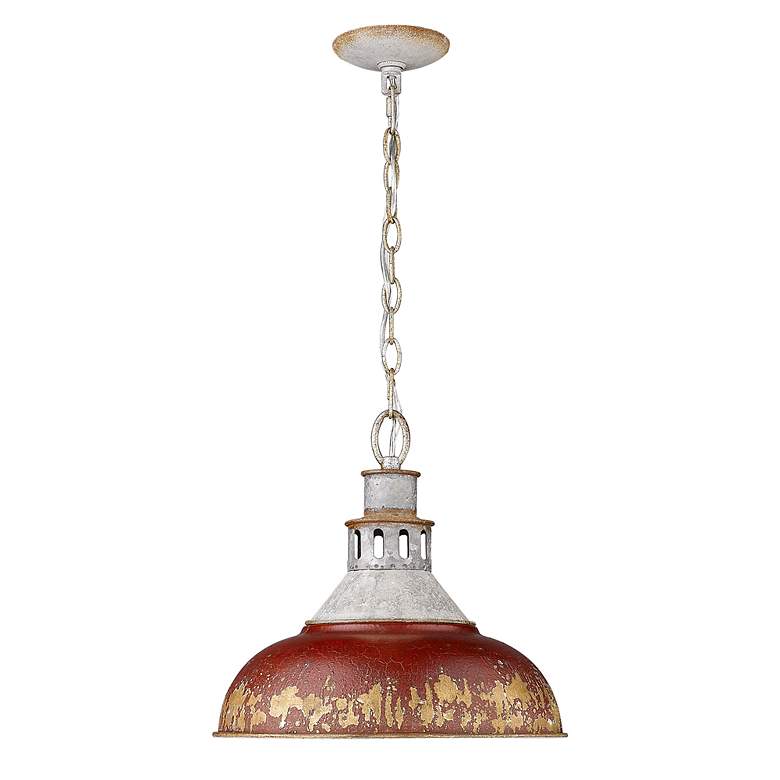 Image 3 Golden Lighting Kinsley 14" Wide Galvanized Antique Red Pendant Light more views