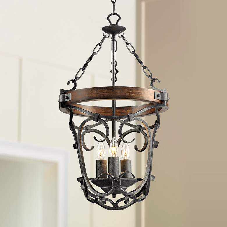 Image 1 Golden Lighting Madera 16 1/2" Wide Black Iron Hand-Forged Pendant