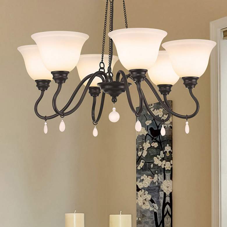 Image 1 Golden Lighting Madera 34 1/2" Black Iron Hand-Forged Chandelier
