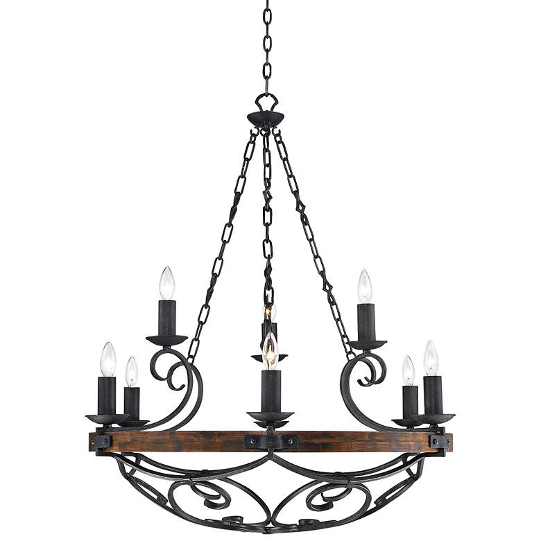 Image 2 Golden Lighting Madera 34 1/2 inch Wood and Forged Metal Scroll Chandelier