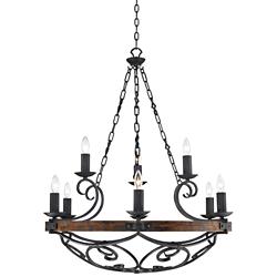 Golden Lighting Madera 34 1/2&quot; Wood and Forged Metal Scroll Chandelier