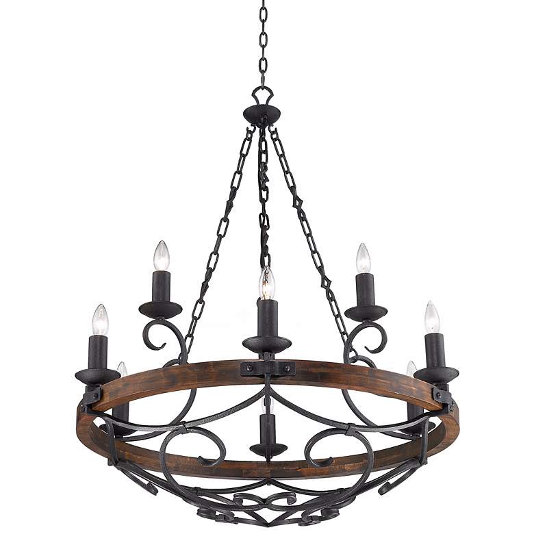 Image 3 Golden Lighting Madera 34 1/2" Wood and Forged Metal Scroll Chandelier more views