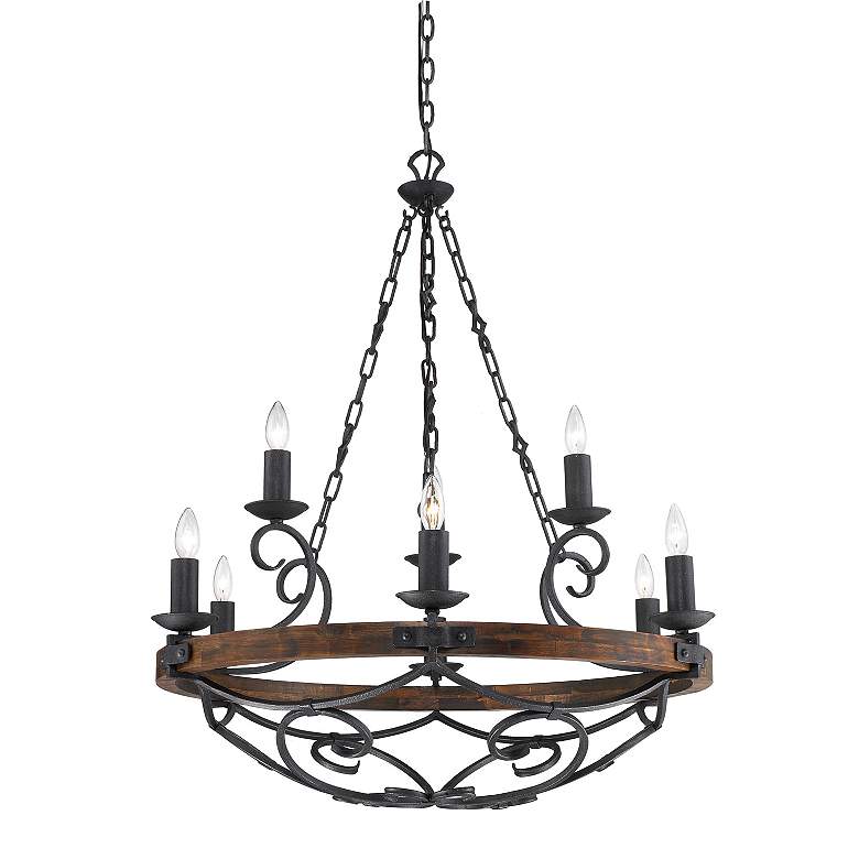 Image 3 Golden Lighting Madera 34 1/2" Wood and Forged Metal Scroll Chandelier more views