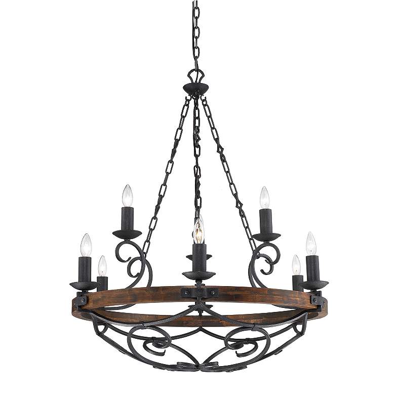 Image 3 Golden Lighting Madera 34 1/2 inch Wood and Forged Metal Scroll Chandelier more views