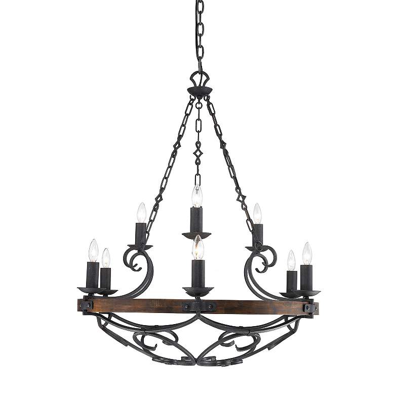 Image 4 Golden Lighting Madera 34 1/2" Wood and Forged Metal Scroll Chandelier more views