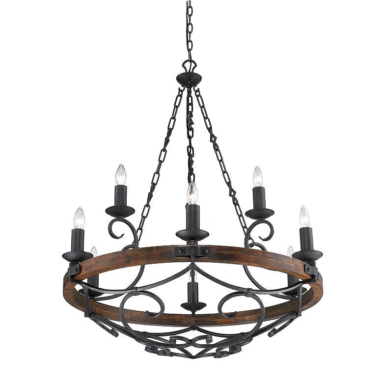 Image 5 Golden Lighting Madera 34 1/2" Wood and Forged Metal Scroll Chandelier more views