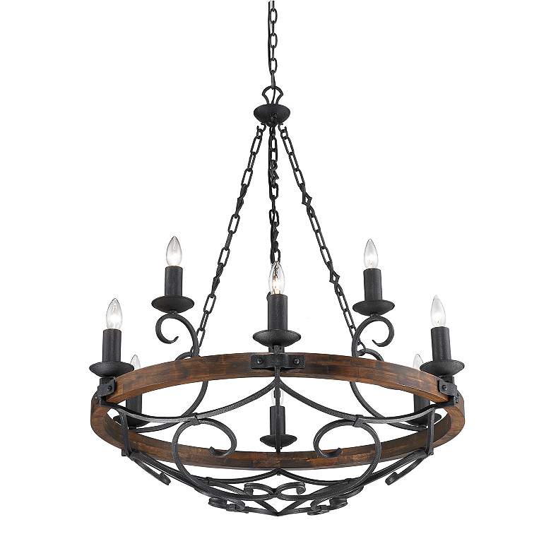 Image 5 Golden Lighting Madera 34 1/2 inch Wood and Forged Metal Scroll Chandelier more views