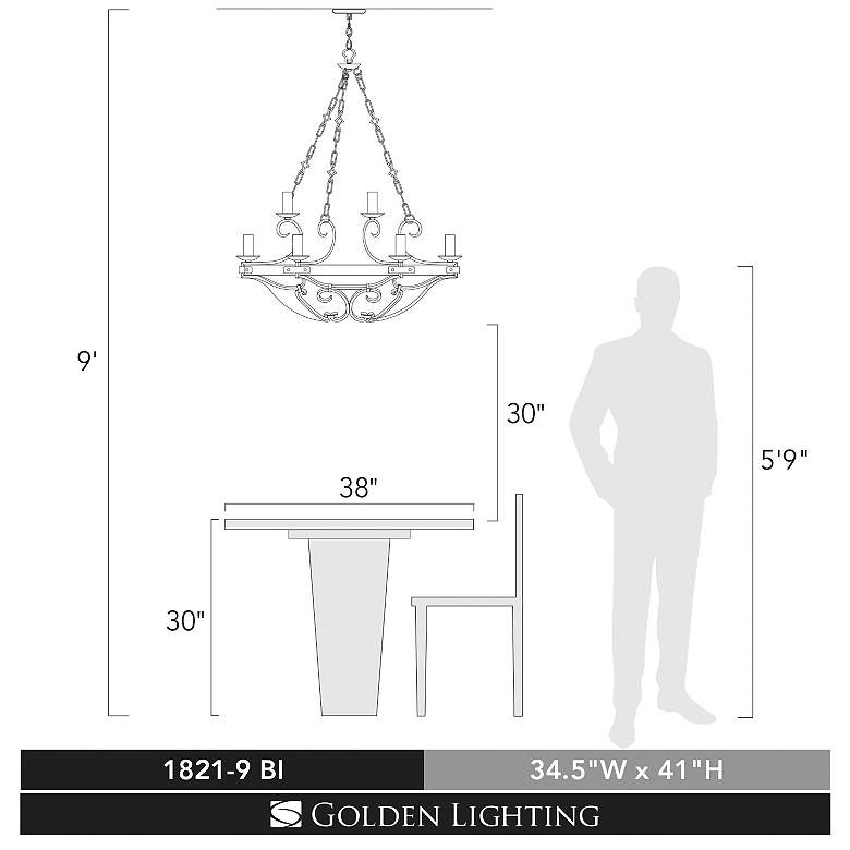Image 6 Golden Lighting Madera 34 1/2" Wood and Forged Metal Scroll Chandelier more views