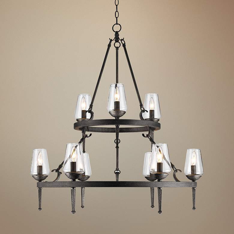 Image 1 Golden Lighting Marcellis 34" Natural Iron 2-Tier 9-Light Chandelier