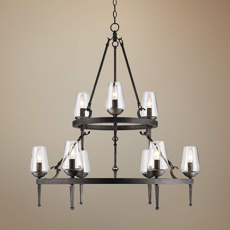 Image 1 Golden Lighting Marcellis 34 inch Natural Iron 2-Tier 9-Light Chandelier