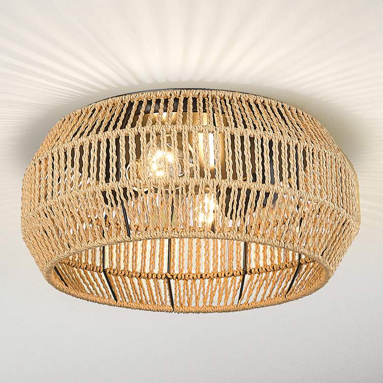 Image 1 Golden Lighting Marlee 14 1/4" 2-Light Natural Rope Ceiling Light
