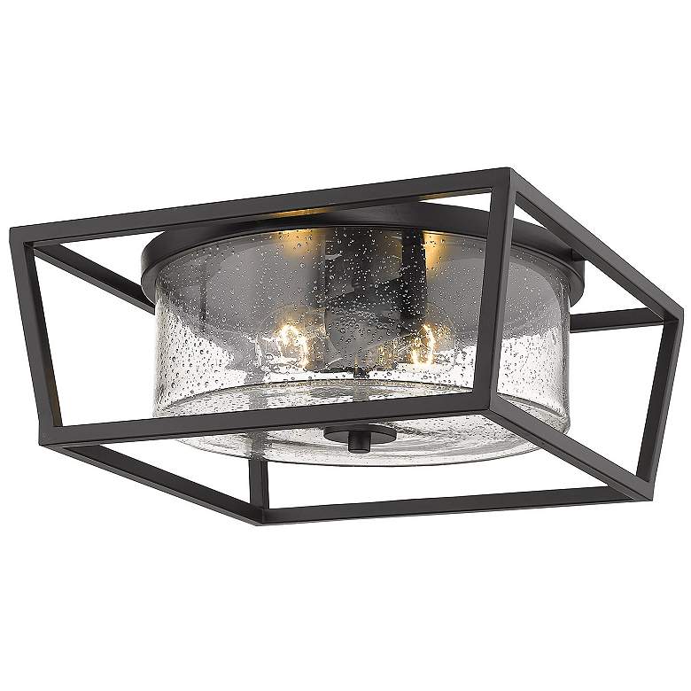 Image 1 Golden Lighting Mercer 14 1/2" Matte Black Seeded Glass Flush Mount