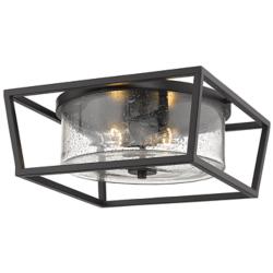 Golden Lighting Mercer 14 1/2" Matte Black Seeded Glass Flush Mount