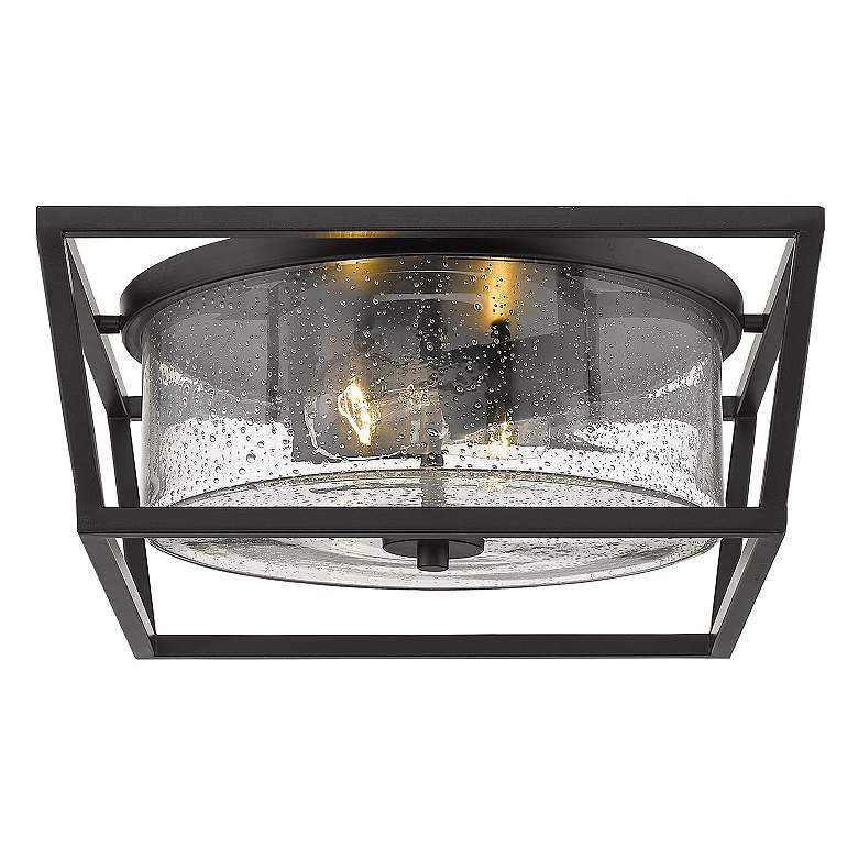 Image 2 Golden Lighting Mercer 14 1/2" Matte Black Seeded Glass Flush Mount more views