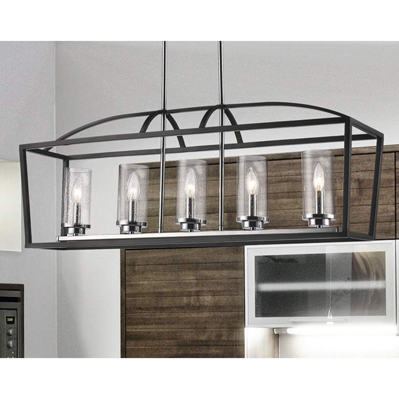 Image 1 Golden Lighting Mercer 38 1/4" Black 5-Light Linear Chandelier