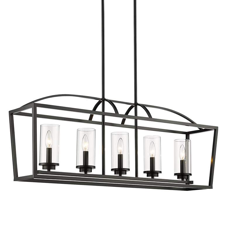 Image 2 Golden Lighting Mercer 38 1/4 inch Matte Black 5-Light Island Pendant