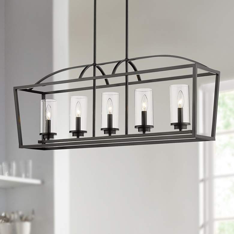 Image 1 Golden Lighting Mercer 38 1/4" Matte Black 5-Light Island Pendant
