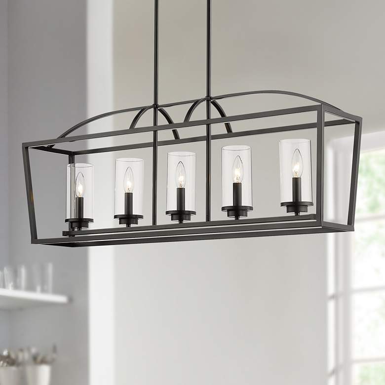 Image 1 Golden Lighting Mercer 38 1/4 inch Matte Black 5-Light Island Pendant