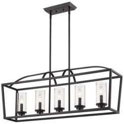 Golden Lighting Mercer 38 1/4" Wide Black Metal 5-Light Linear Pendant