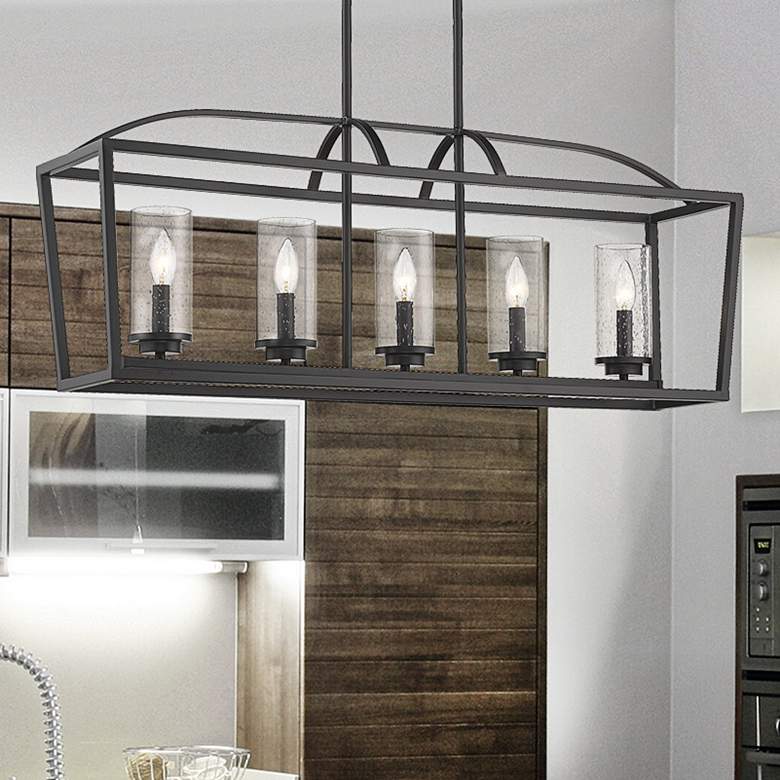 Image 2 Golden Lighting Mercer 38 1/4" Wide Black Metal 5-Light Linear Pendant