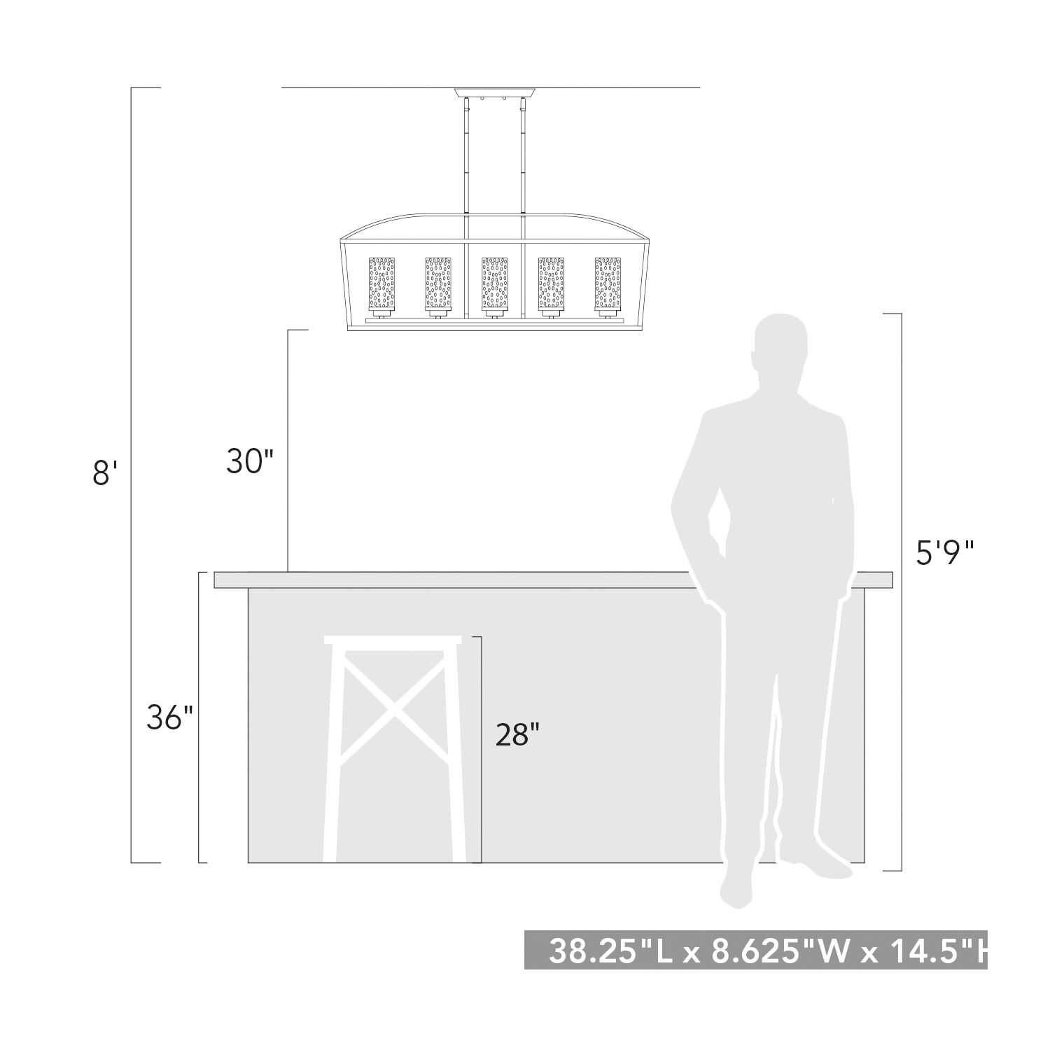 Golden Lighting Mercer 38 1/4" Wide Black Metal 5-Light Linear Pendant in scene