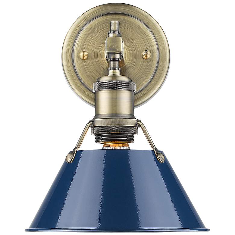 Image 1 Golden Lighting Orwell 10" High Aged Brass Blue Shade Wall Sconce
