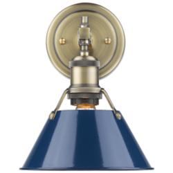 Golden Lighting Orwell 10" High Aged Brass Blue Shade Wall Sconce